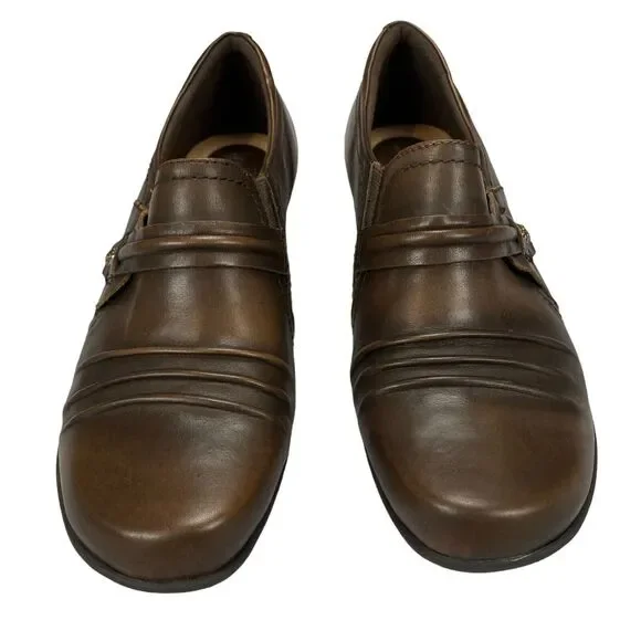 Earth Loafer Shoes Womens Sz 9.5D Maize Brown Leather Slip On Comfort Block Heel - Picture 3 of 16